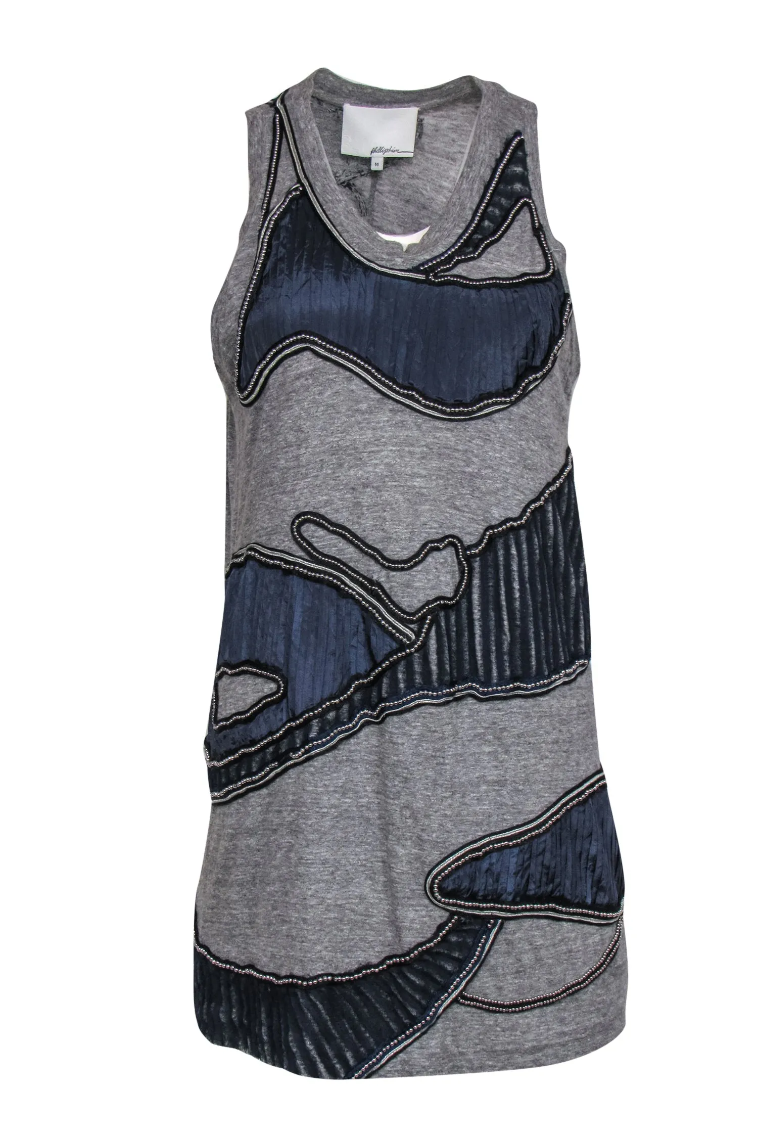 3.1 Phillip Lim - Heather Gray Cotton Tank Dress w/ Silver Trim & Satin Sz M