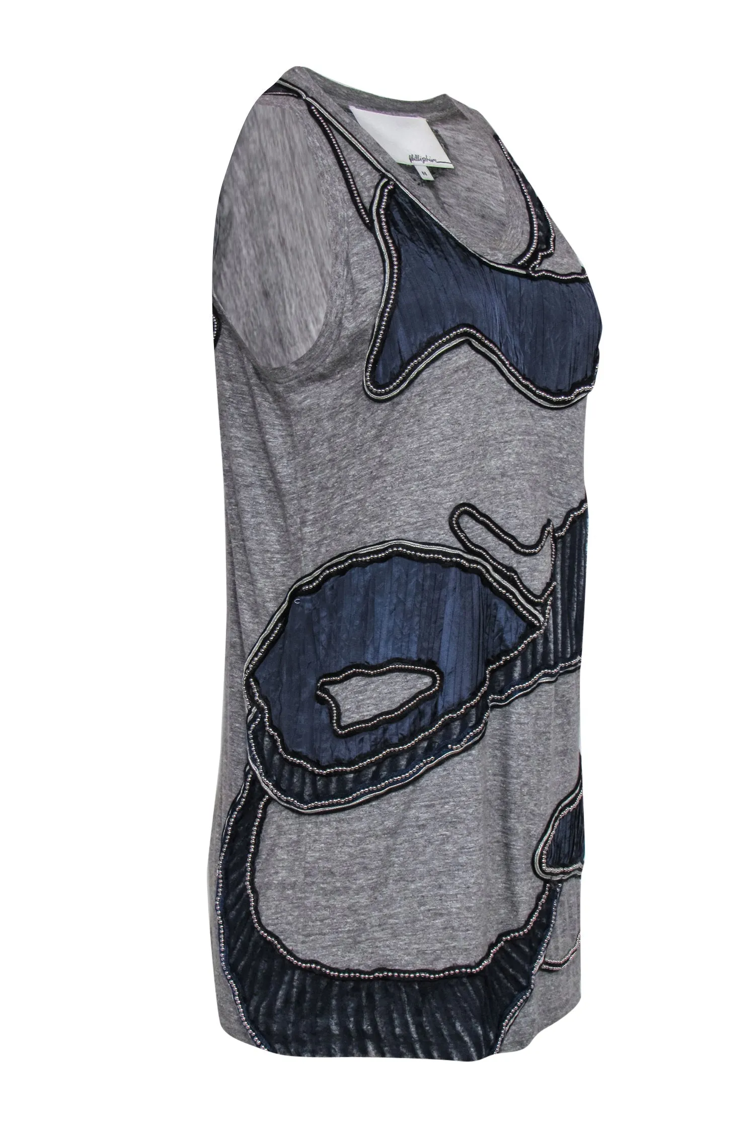 3.1 Phillip Lim - Heather Gray Cotton Tank Dress w/ Silver Trim & Satin Sz M