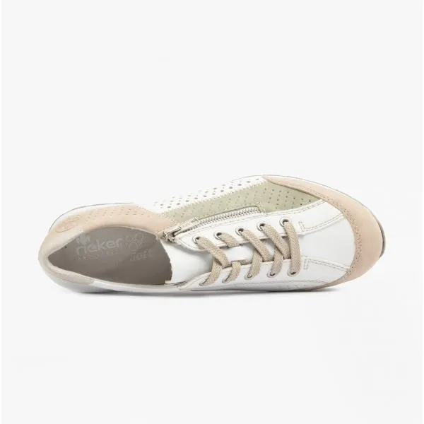 544G6-91 Ladies Lace-Up Trainers Beige Multi