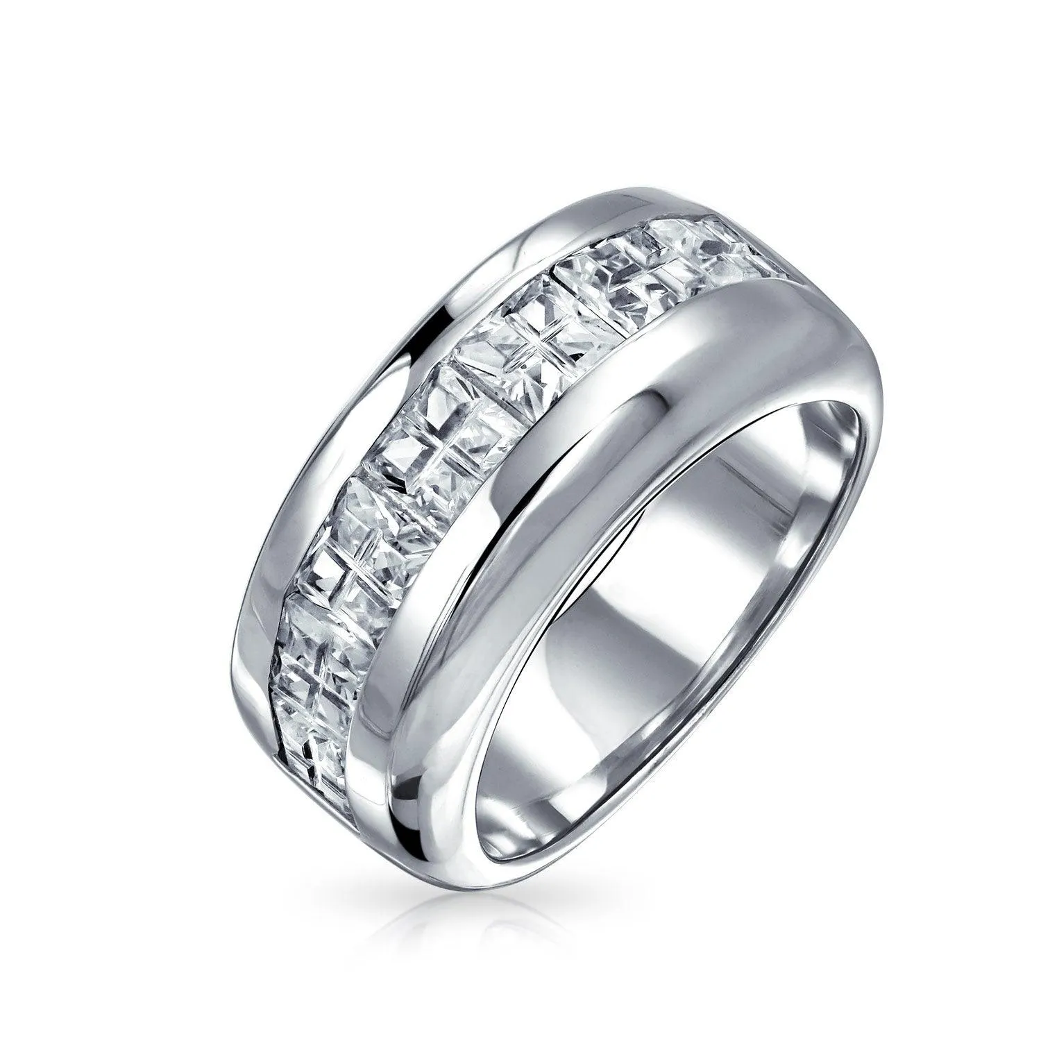 AAA CZ Wide Cubic Zirconia Wedding Band Ring .925Sterling Silver