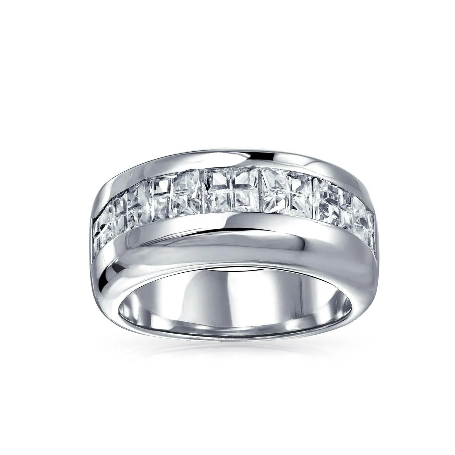 AAA CZ Wide Cubic Zirconia Wedding Band Ring .925Sterling Silver