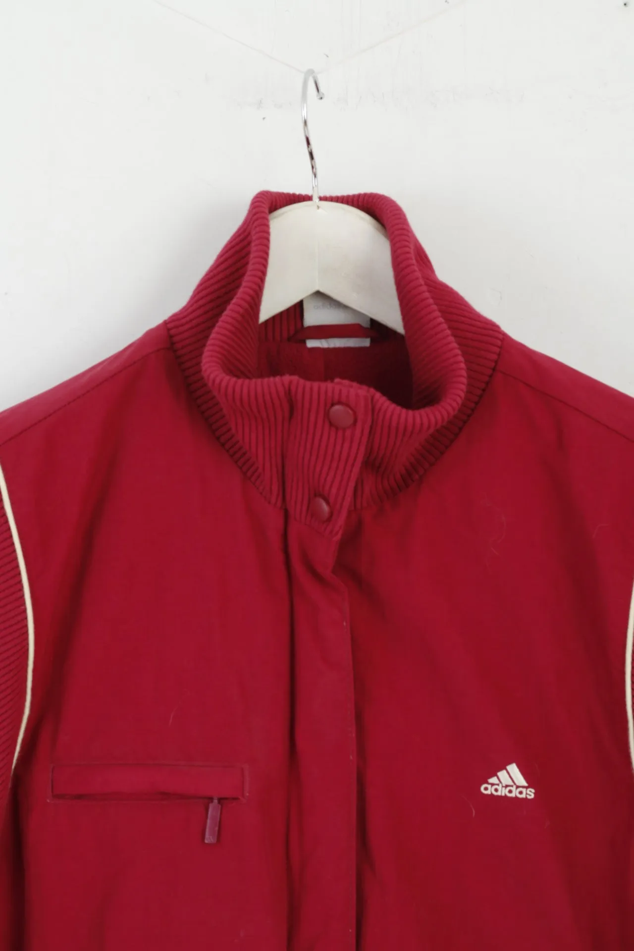 Adidas Women 18 L Jacket Maroon Padded Nylon Zip Up Bomber Warm Top