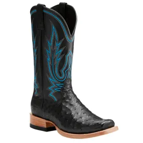 Ariat Men's Relentless All Around Black Full Quill Ostrich Square Toe Exotic Western Boots 10021666