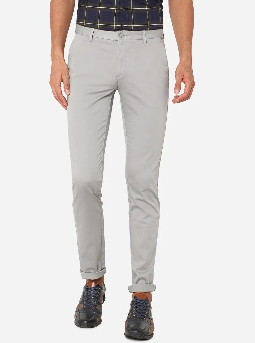 Ash Grey Solid Super Slim Fit Casual Trouser | Greenfibre