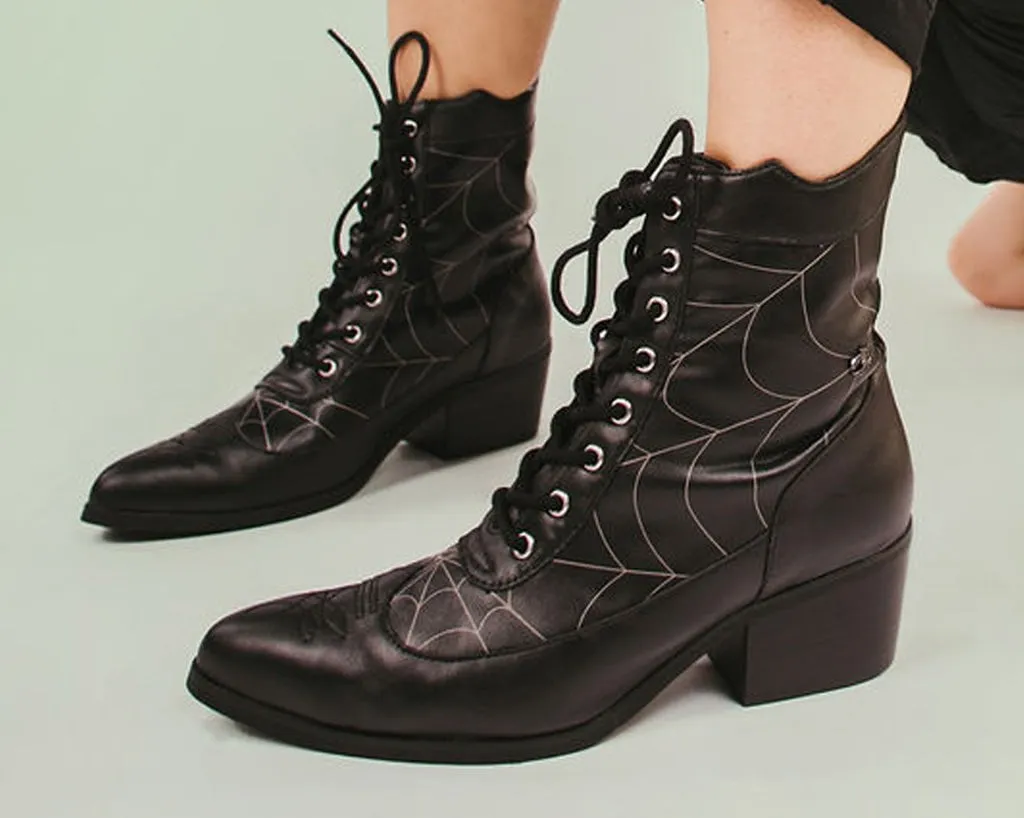 Black Victorian 8-Eye Spiderweb Pointed Anarchic Heel