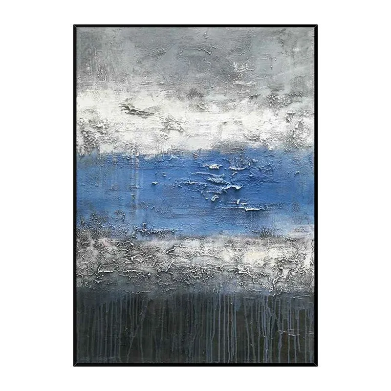 Blue Grey Canvas Painting Handmade Textured Dark Grey Wp030