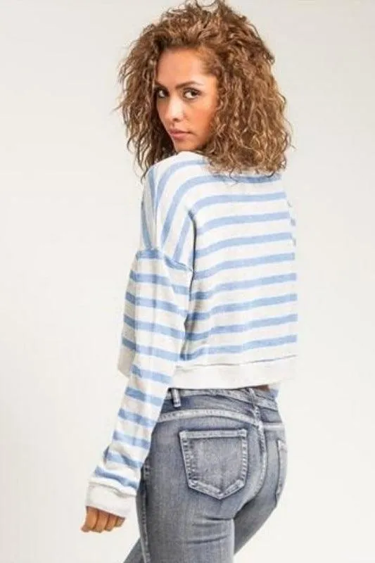 Blue Striped Cropped Sweater