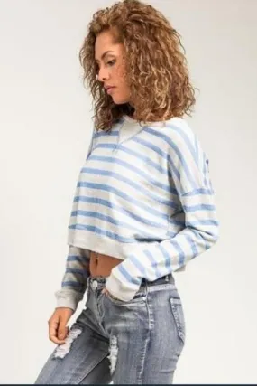 Blue Striped Cropped Sweater