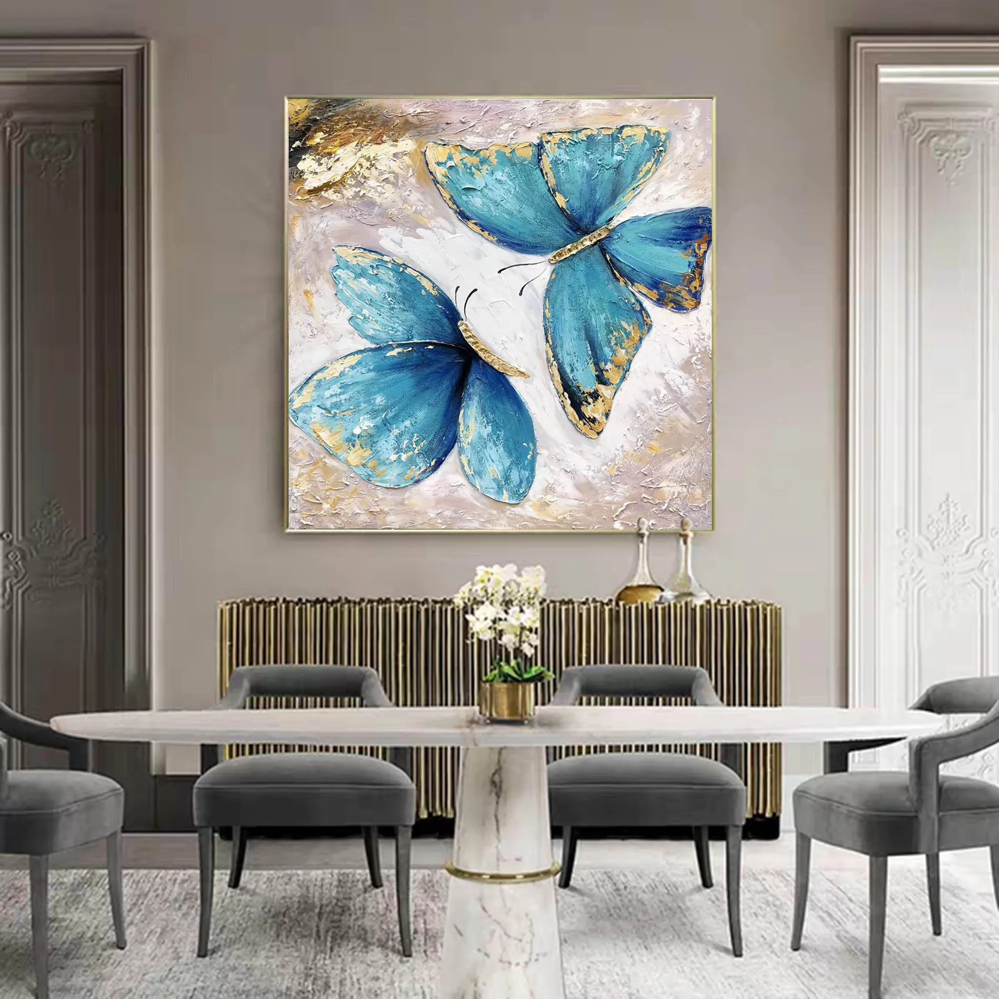 Butterfly Painting Canvas Gold Leaf Abstract Painting Contemporary Art Yp026