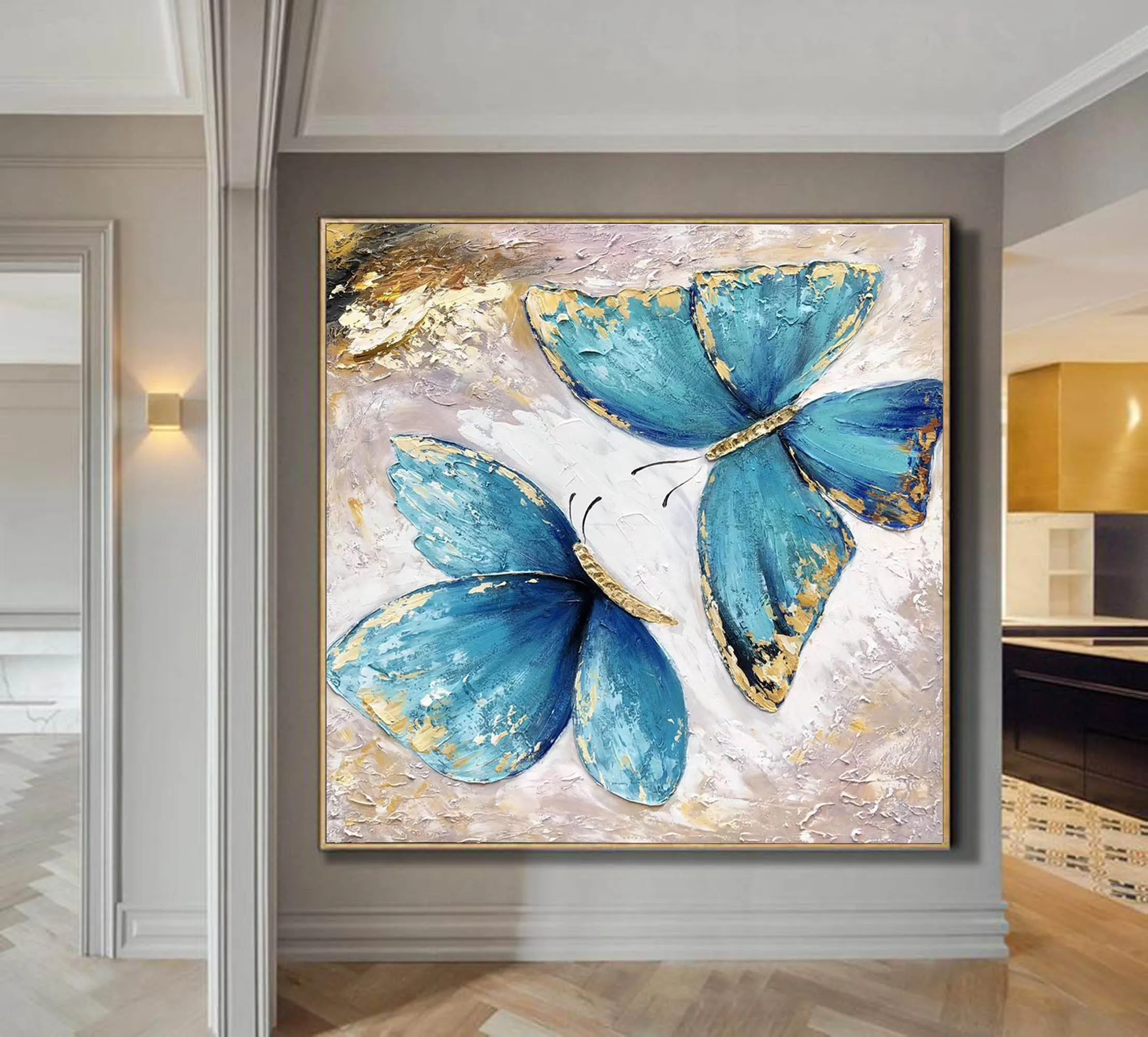 Butterfly Painting Canvas Gold Leaf Abstract Painting Contemporary Art Yp026