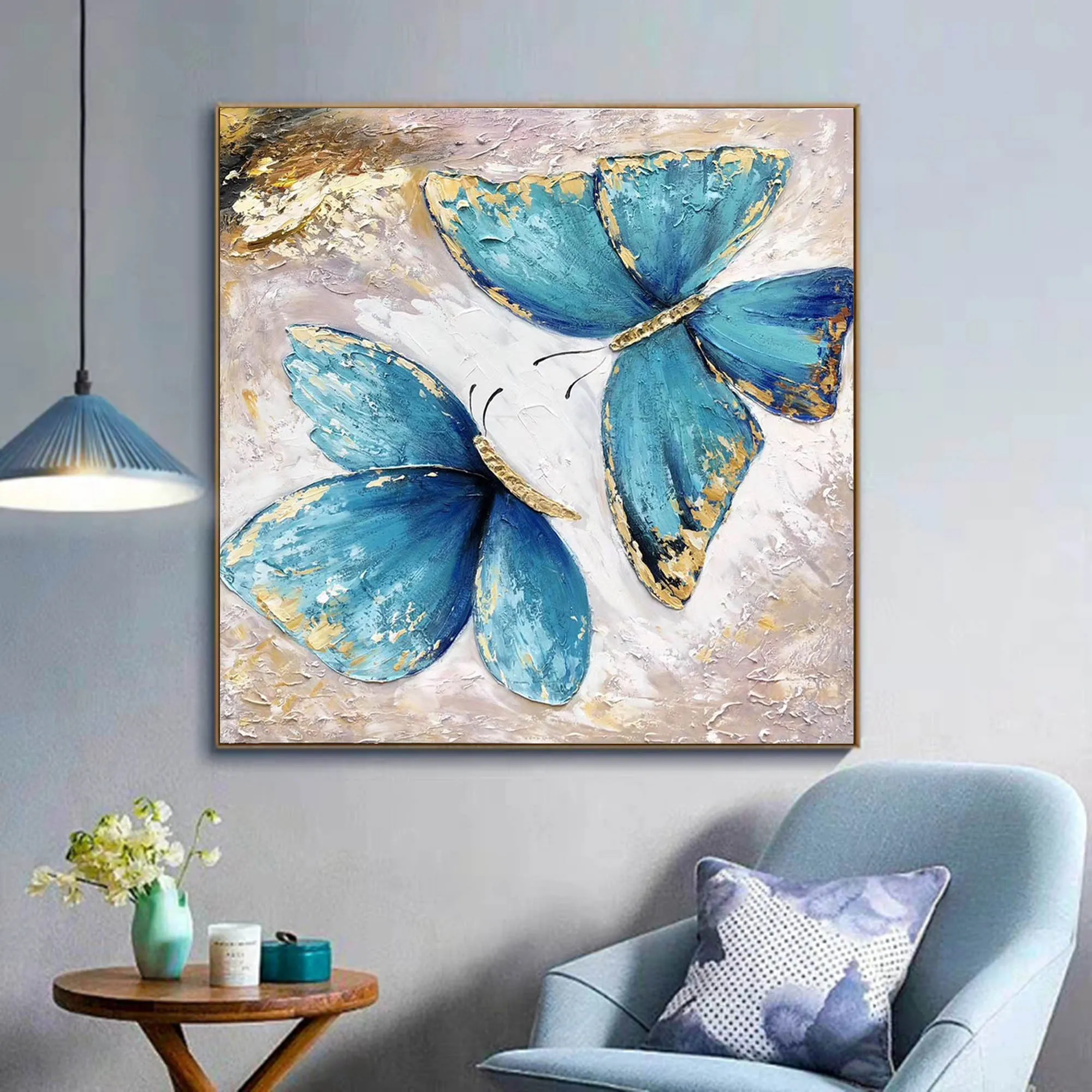 Butterfly Painting Canvas Gold Leaf Abstract Painting Contemporary Art Yp026