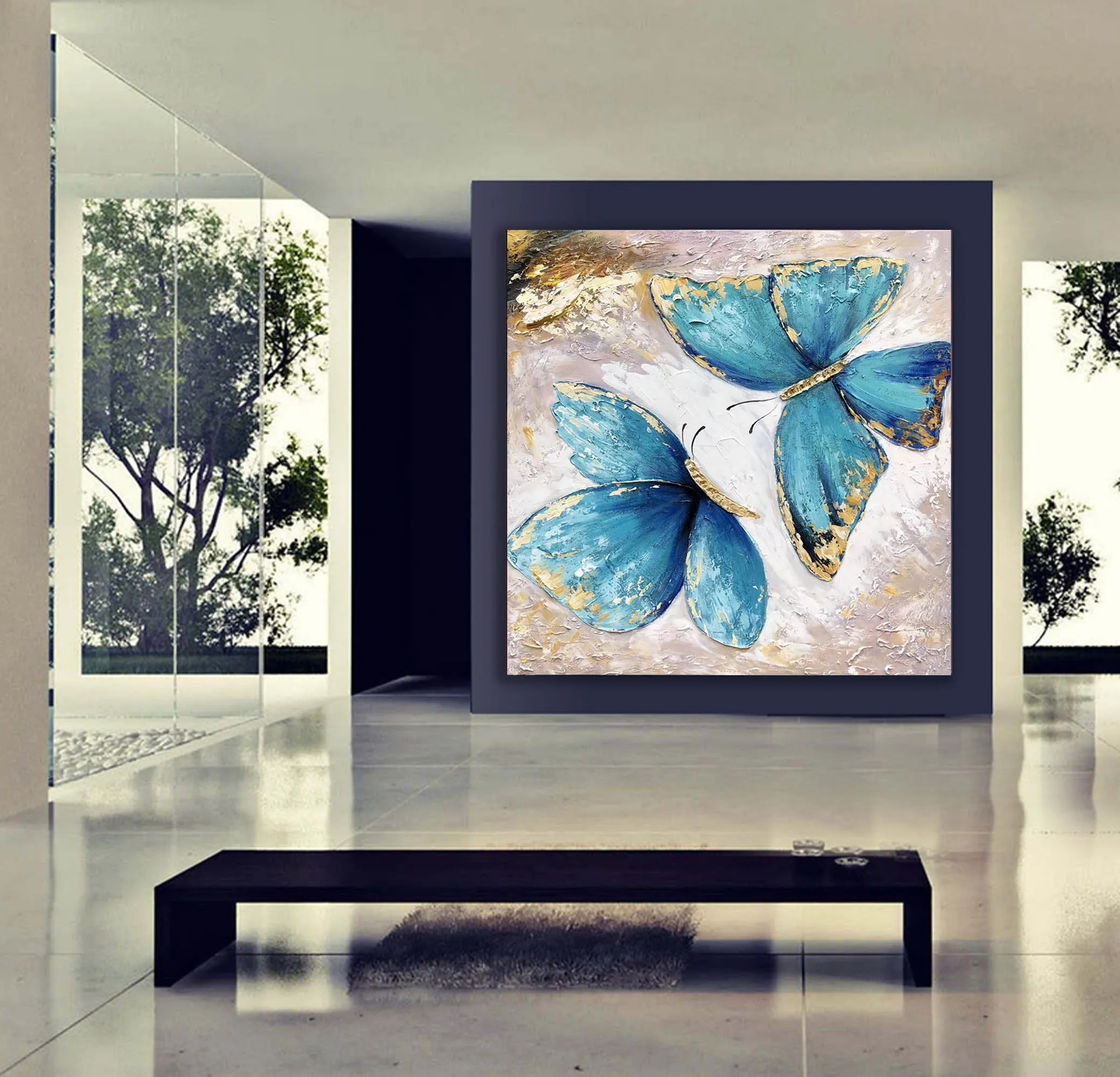 Butterfly Painting Canvas Gold Leaf Abstract Painting Contemporary Art Yp026