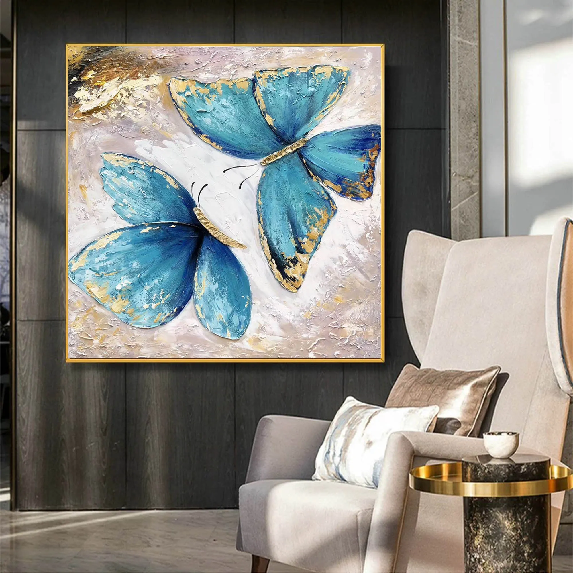 Butterfly Painting Canvas Gold Leaf Abstract Painting Contemporary Art Yp026