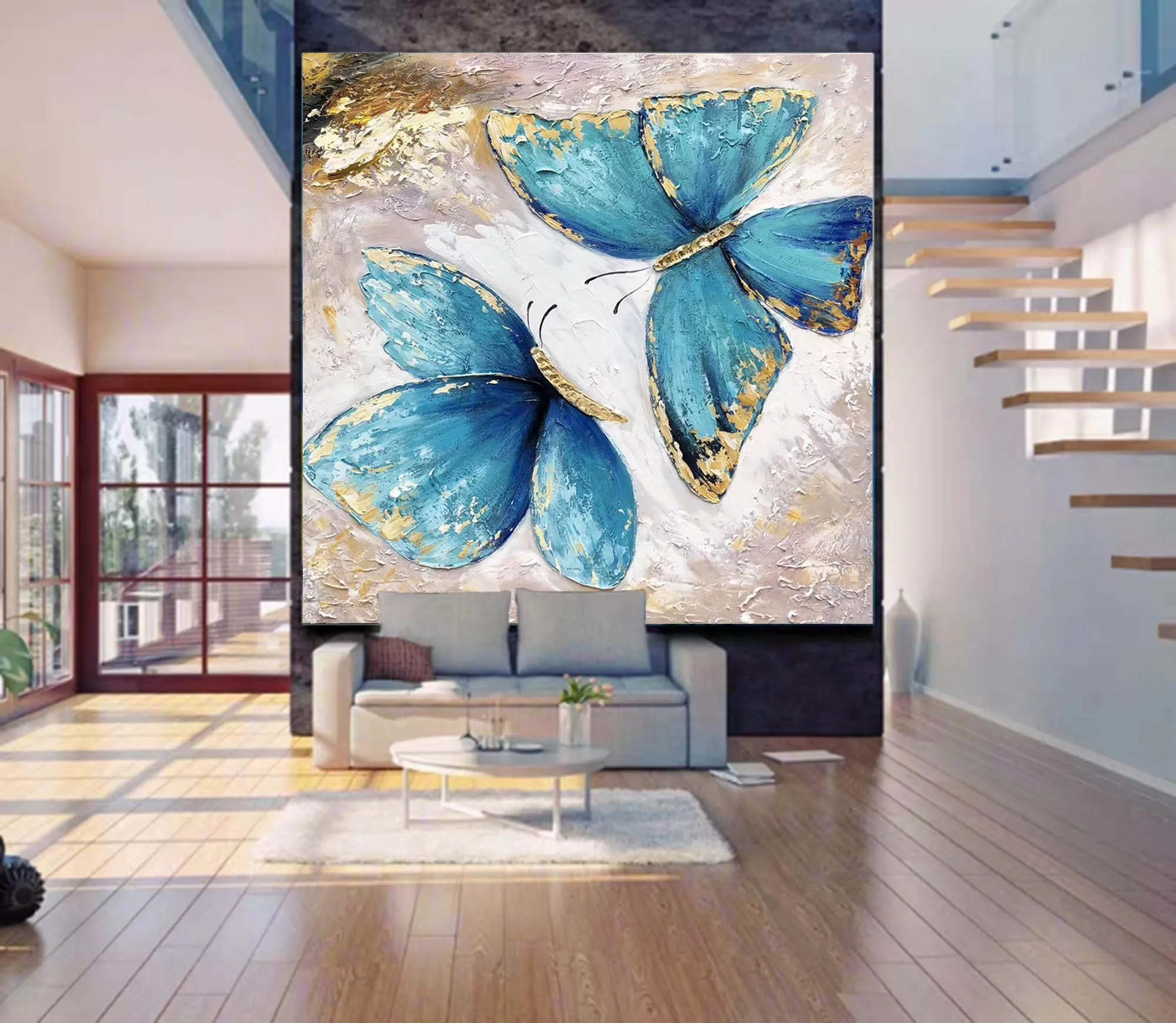 Butterfly Painting Canvas Gold Leaf Abstract Painting Contemporary Art Yp026