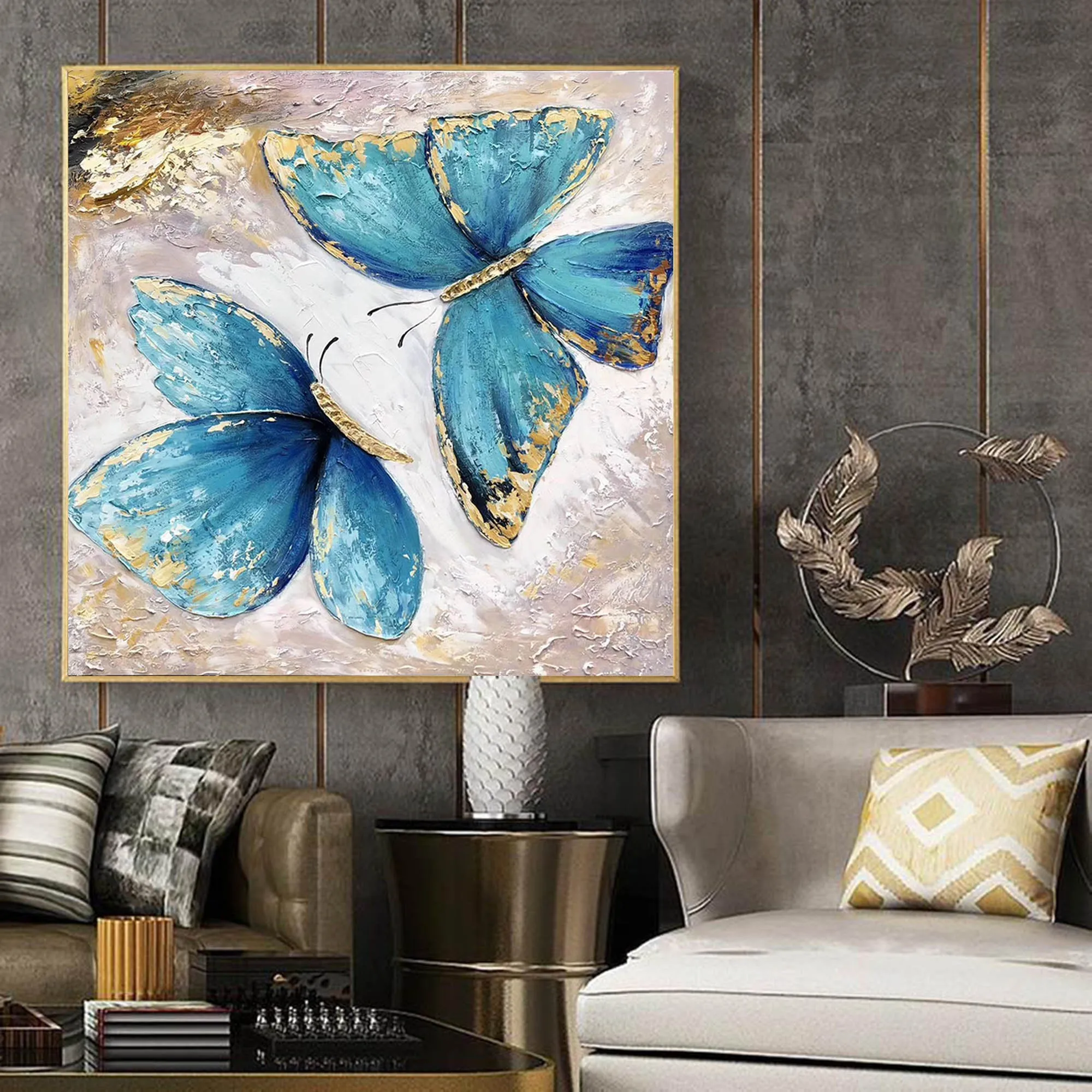 Butterfly Painting Canvas Gold Leaf Abstract Painting Contemporary Art Yp026