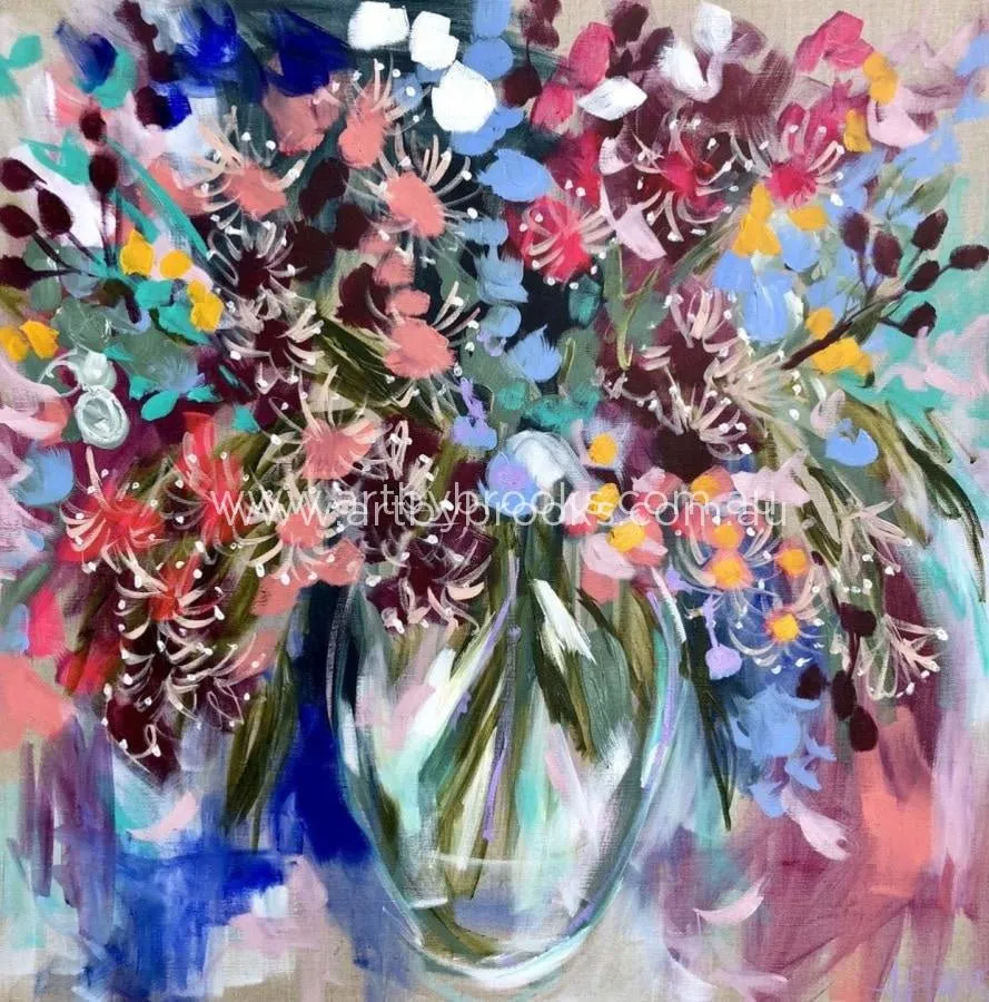 Cascading gum blossoms  - original on Belgian linen 90x90cm