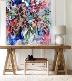 Cascading gum blossoms  - original on Belgian linen 90x90cm