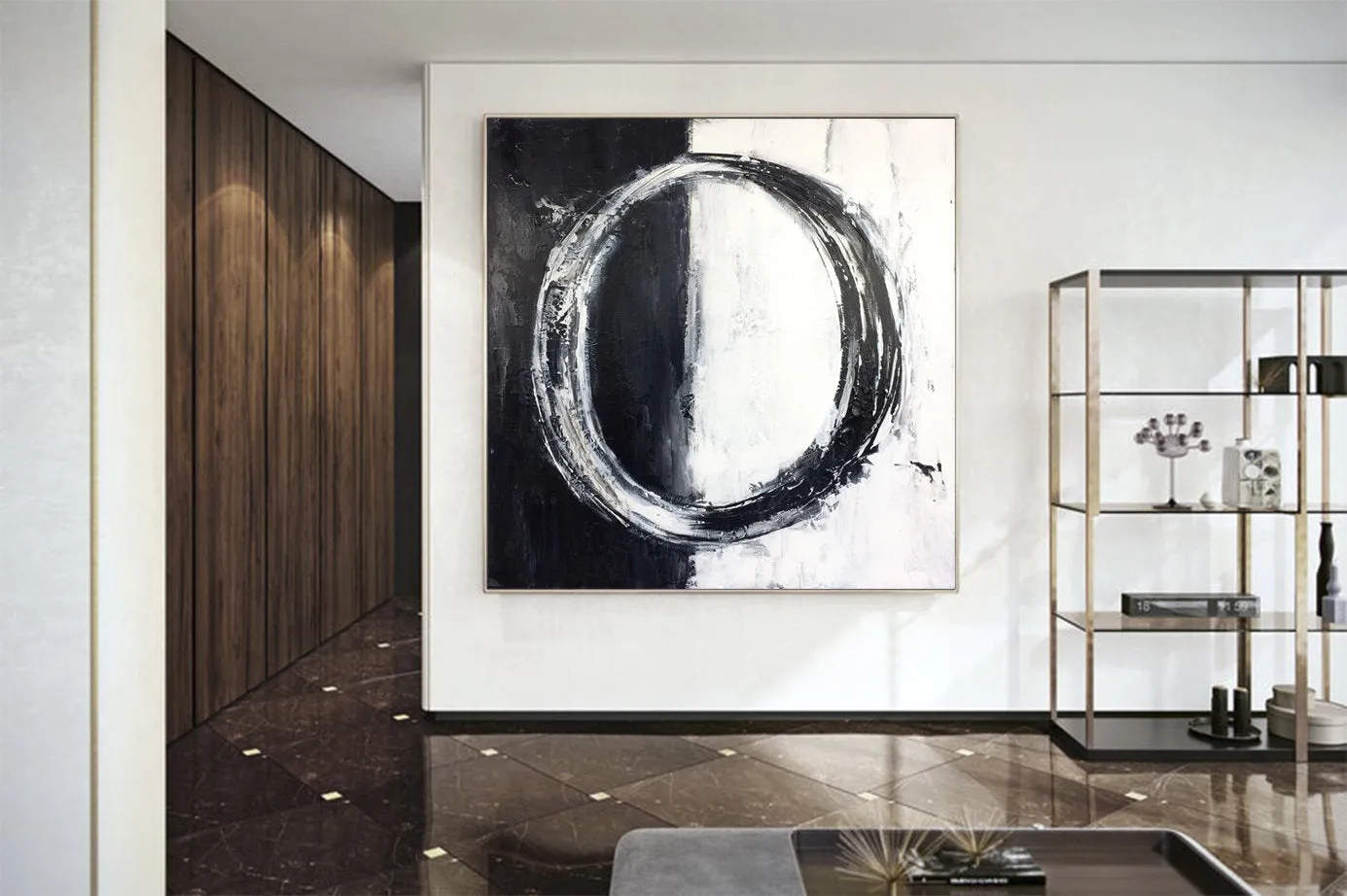 Circle Black White Abstract Artworks on Canvas Living Room Decor Kp044