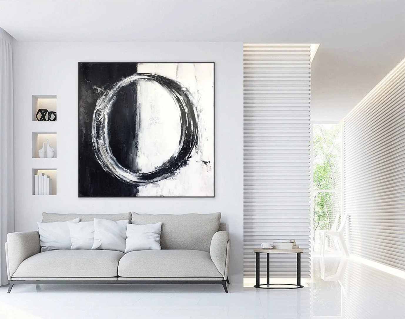 Circle Black White Abstract Artworks on Canvas Living Room Decor Kp044