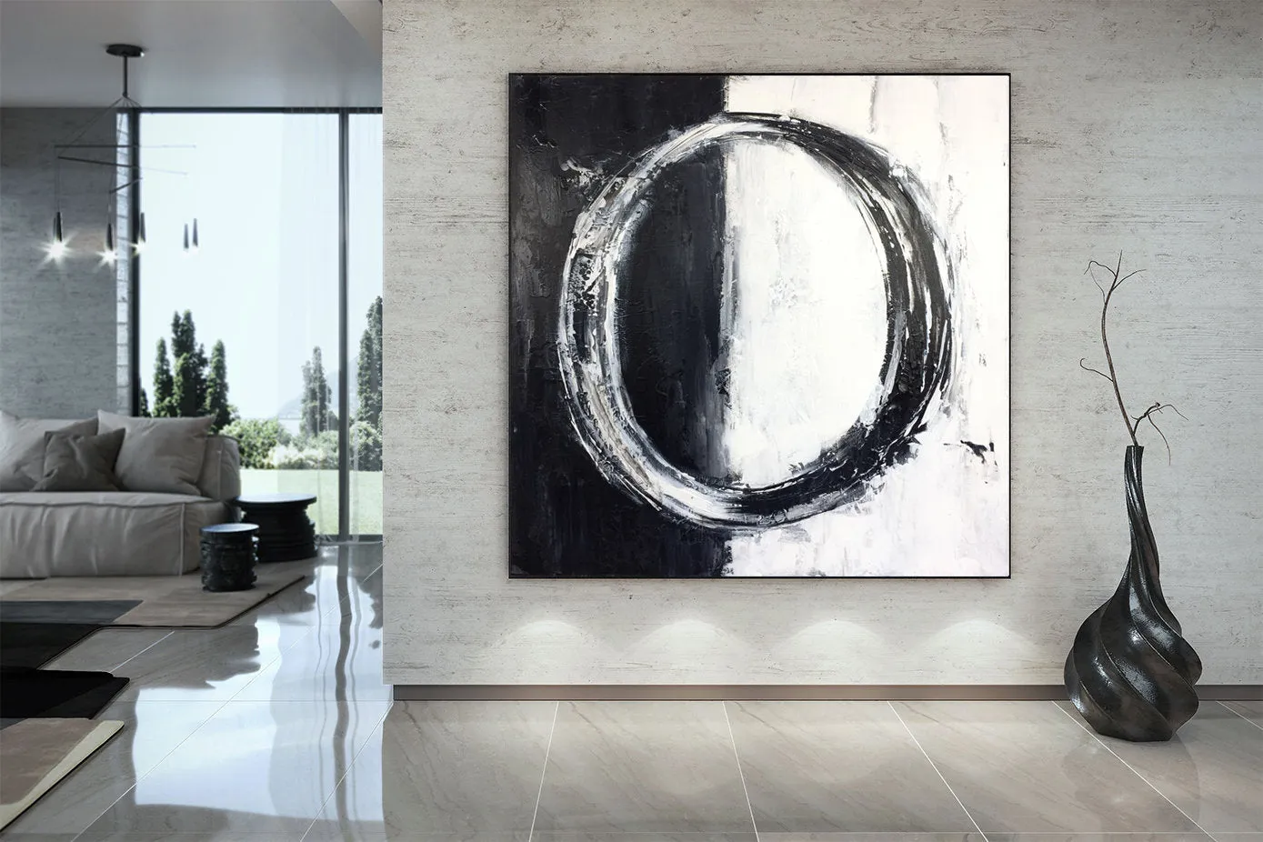 Circle Black White Abstract Artworks on Canvas Living Room Decor Kp044