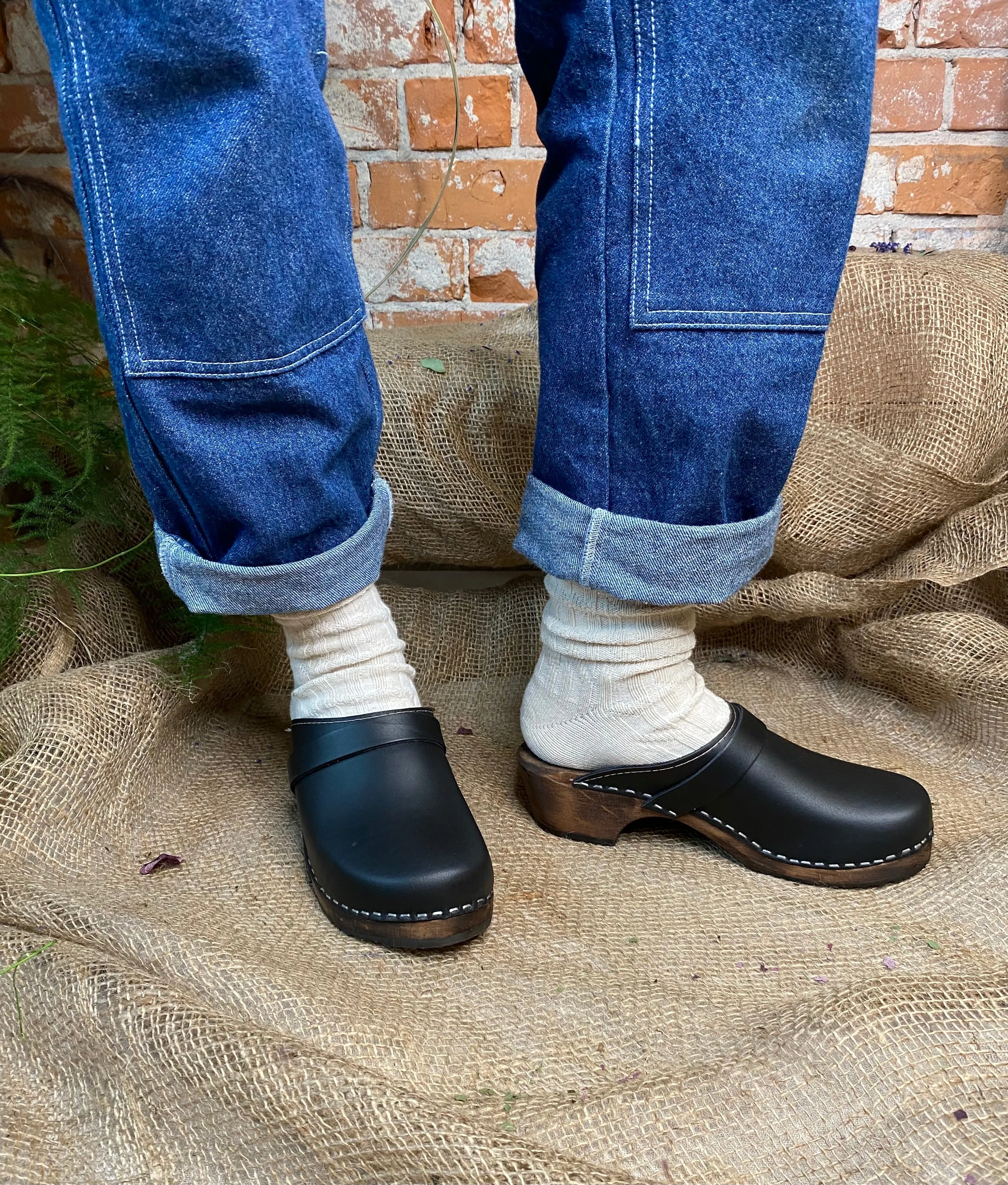 Classic Black Clogs on Brown Base