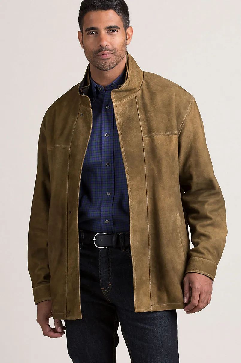 Corbin Goatskin Suede Leather Coat with Removable Quilted Lining