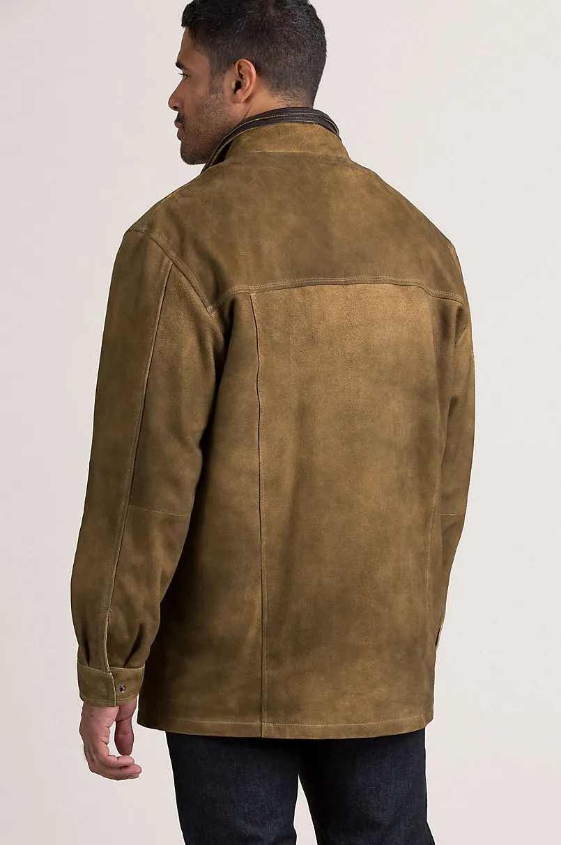 Corbin Goatskin Suede Leather Coat with Removable Quilted Lining