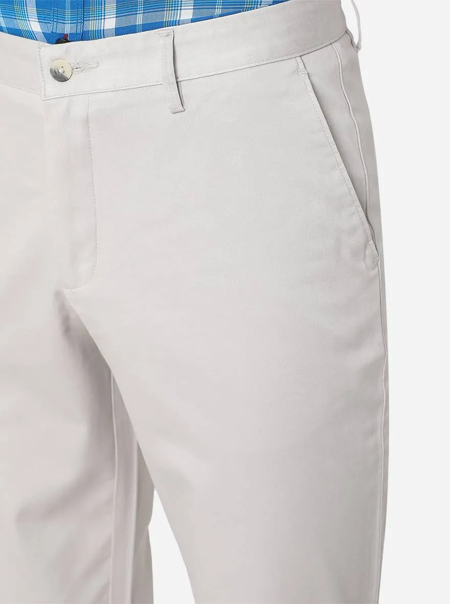 Cream Solid Slim Fit Casual Trouser | Greenfibre