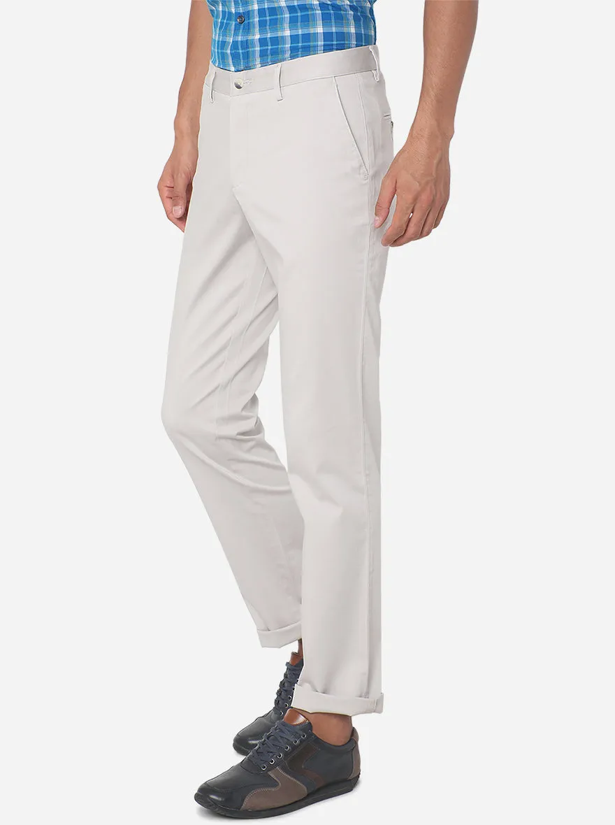 Cream Solid Slim Fit Casual Trouser | Greenfibre