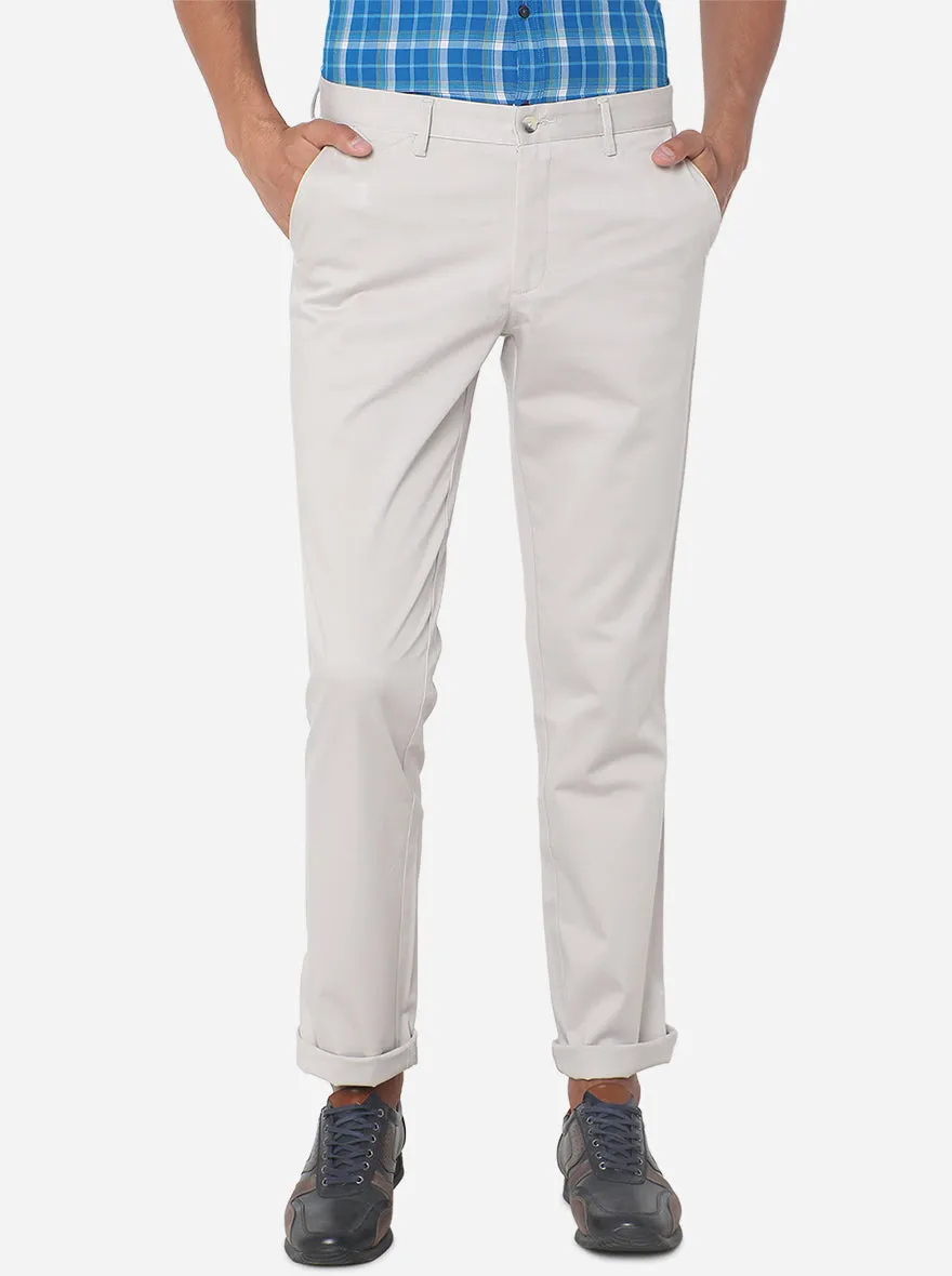 Cream Solid Slim Fit Casual Trouser | Greenfibre