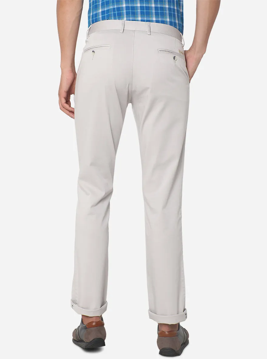 Cream Solid Slim Fit Casual Trouser | Greenfibre