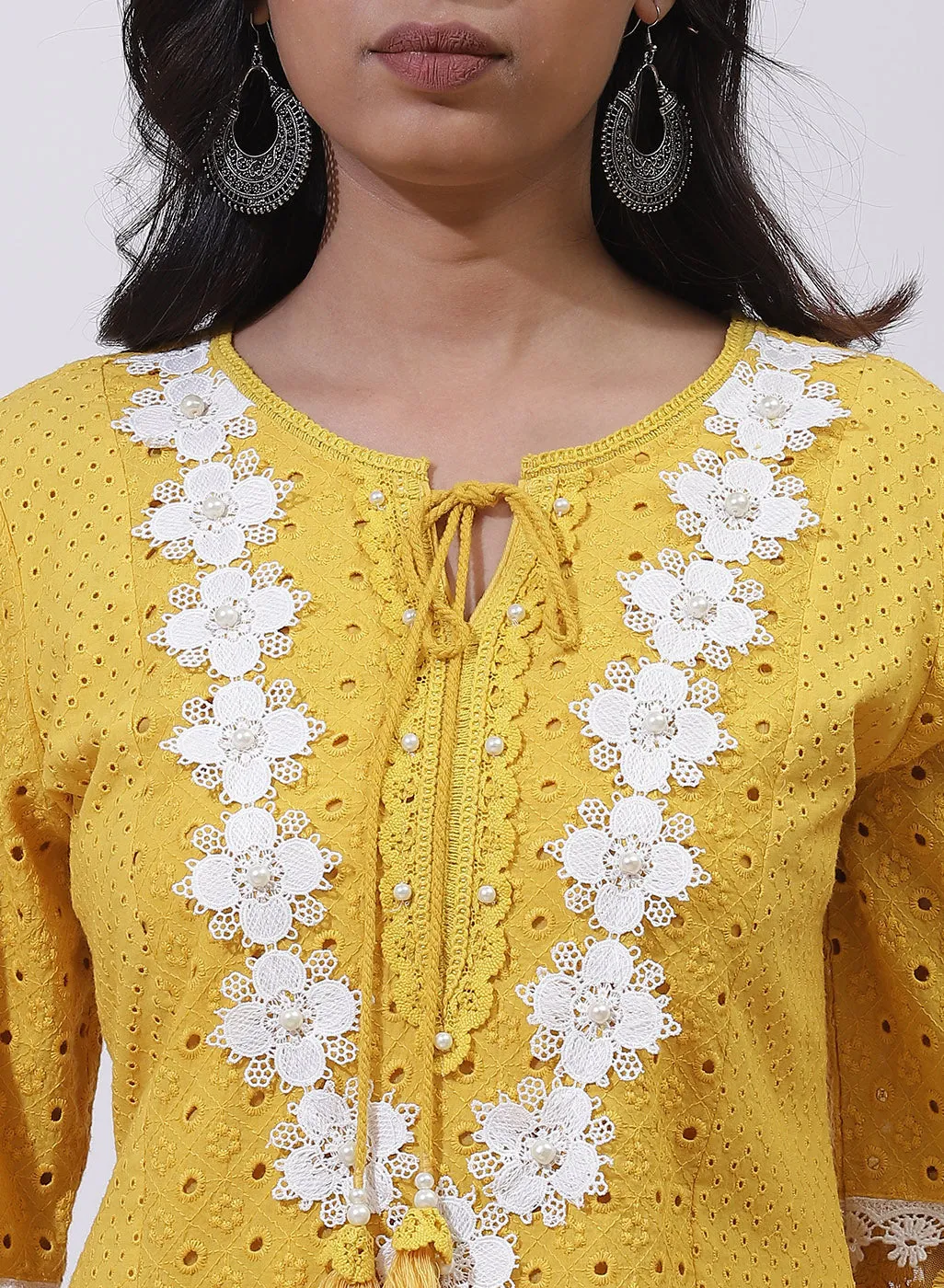 Daisy Yellow Phool Collection Schiffli Kurta