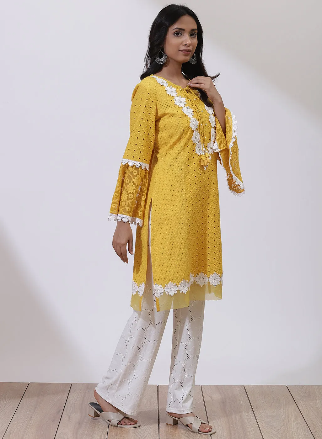 Daisy Yellow Phool Collection Schiffli Kurta