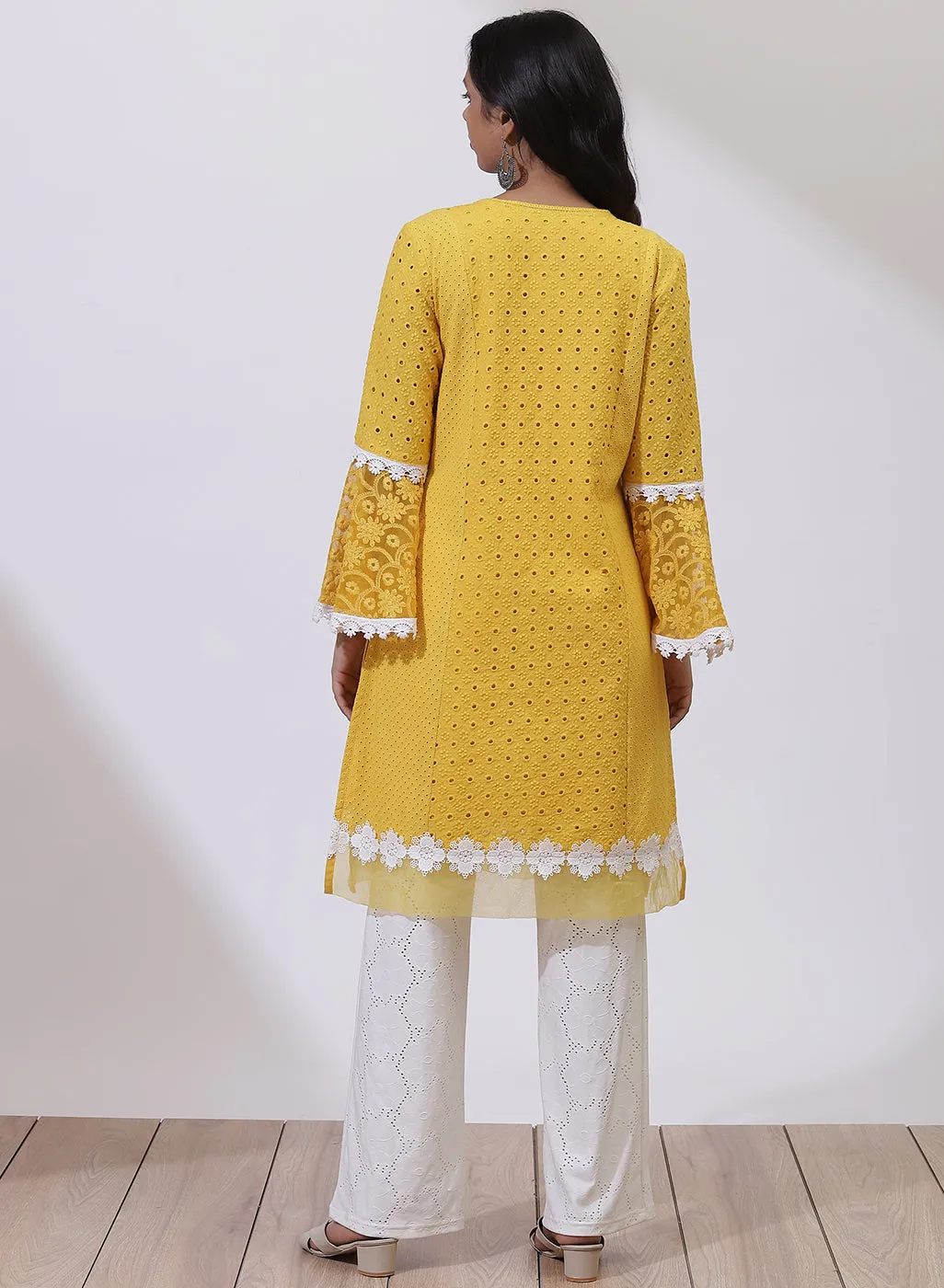 Daisy Yellow Phool Collection Schiffli Kurta