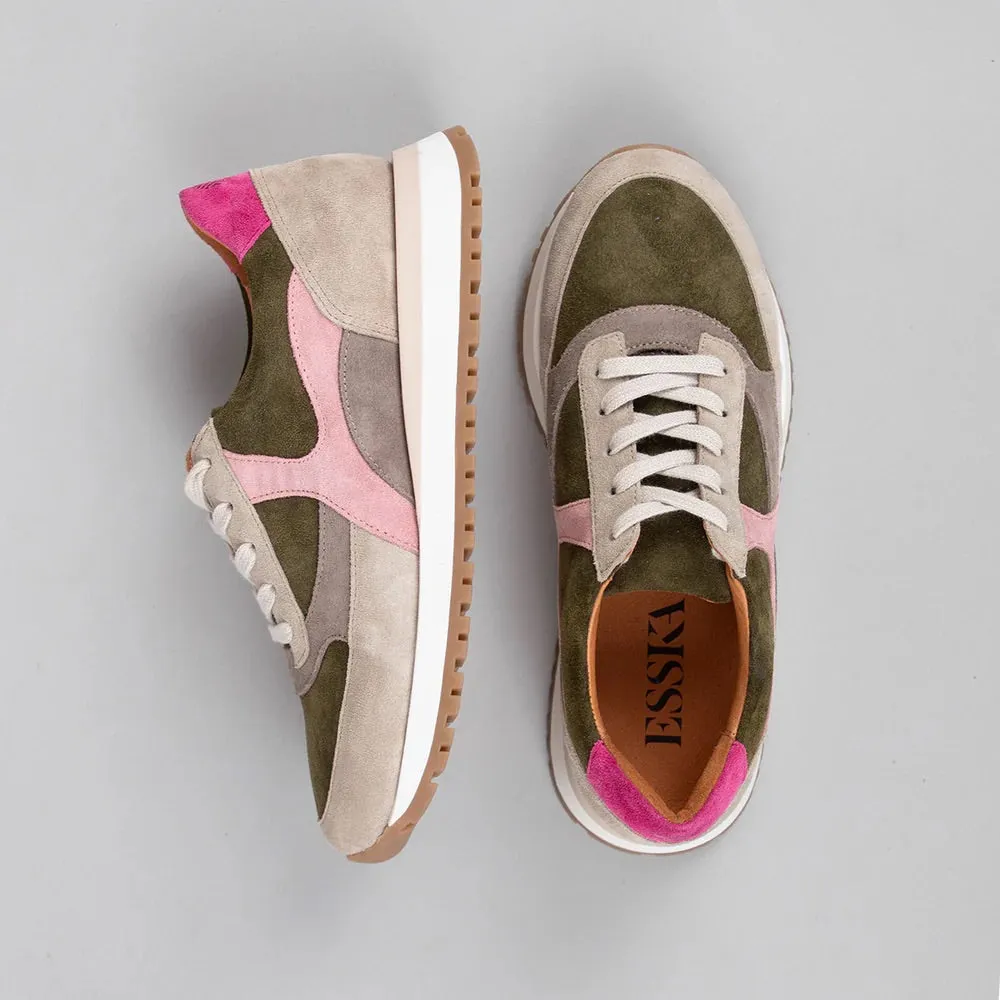 Esska Cinda Trainers in Khaki & Pink