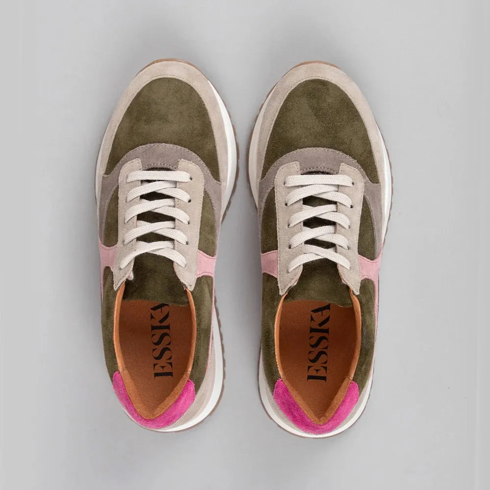 Esska Cinda Trainers in Khaki & Pink