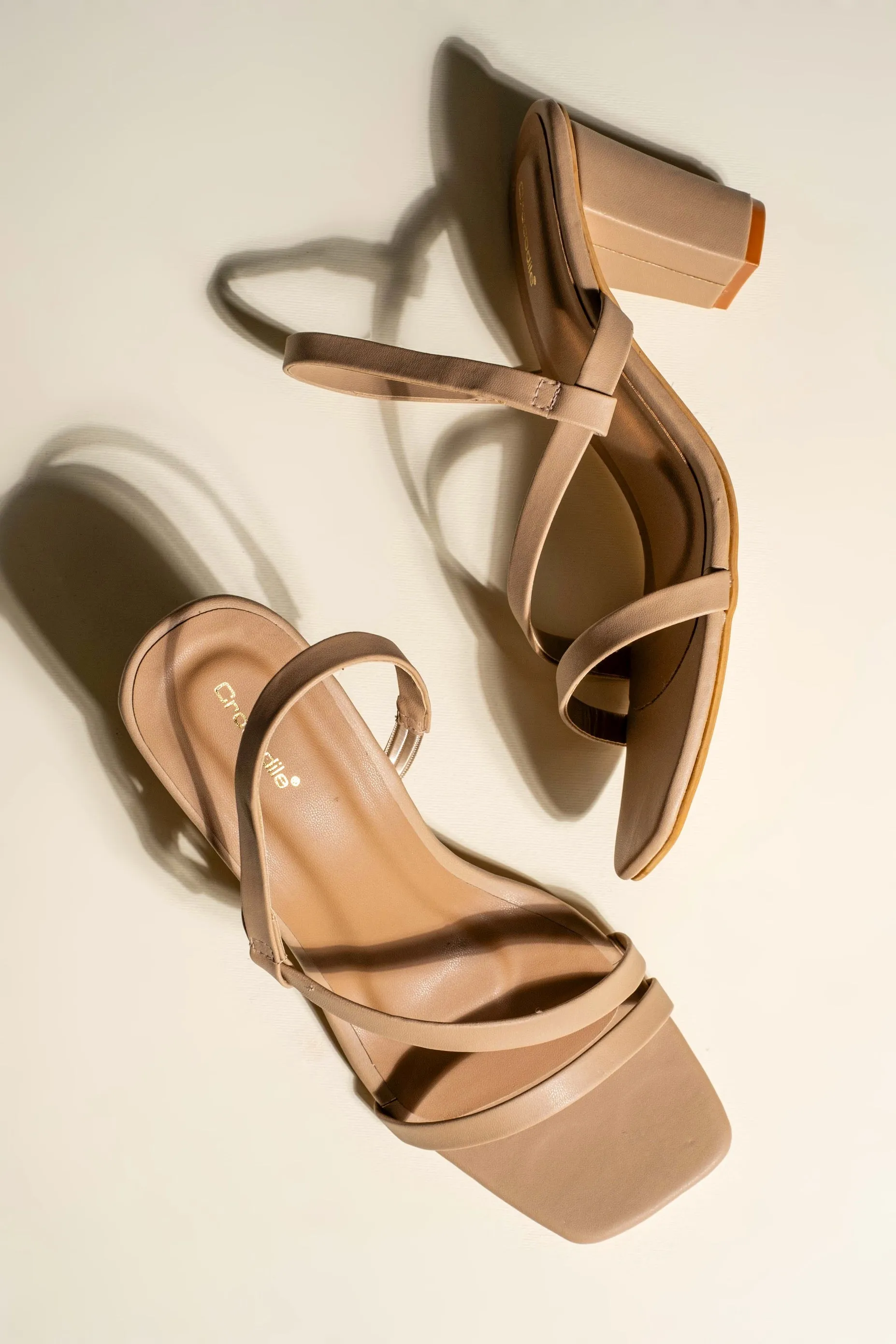 Fiora - Square Toe Block Heels in Beige