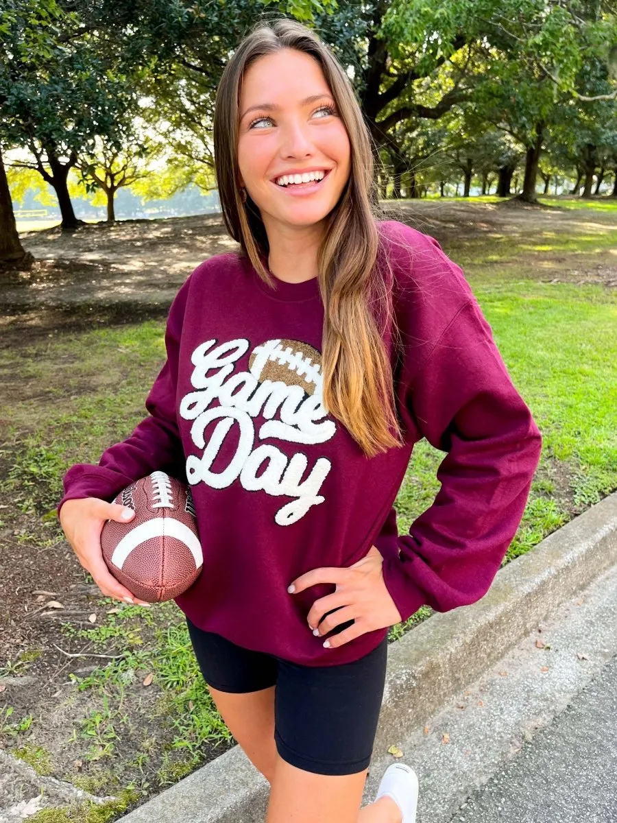 Football 'Gameday' Letter Patch Crewneck Sweatshirt