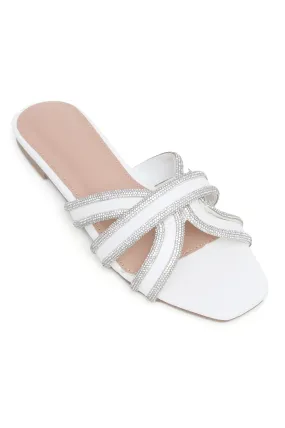 GLAM CRYSTAL EMBELLISHED SLIDES-WHITE