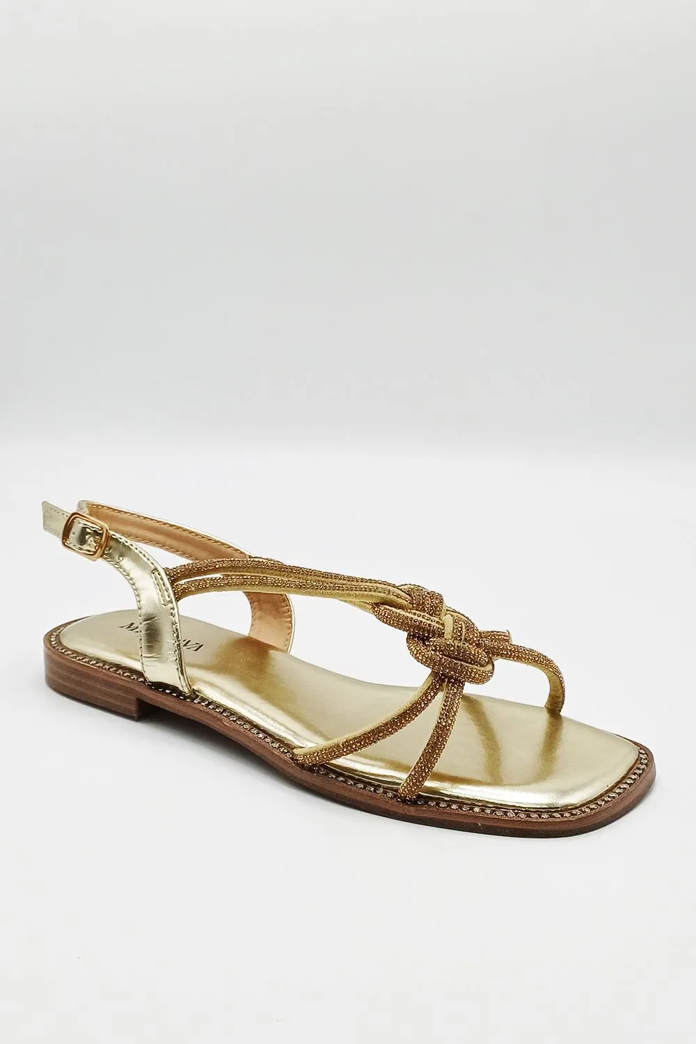 Harper Diamante Plait Twist Anklestrap in Gold