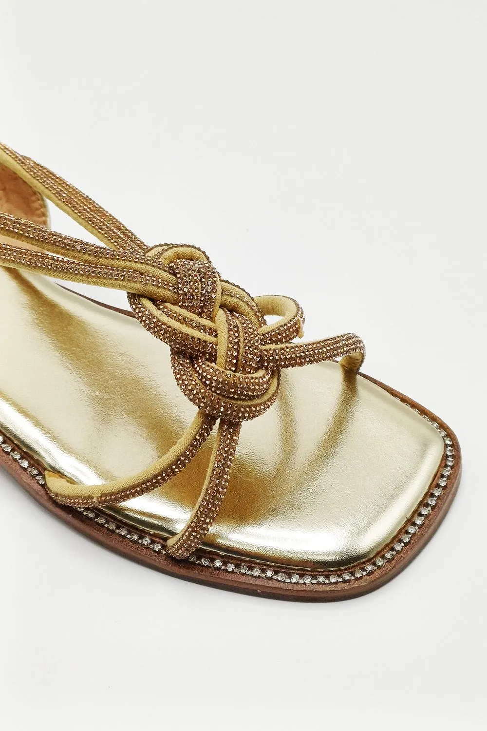 Harper Diamante Plait Twist Anklestrap in Gold