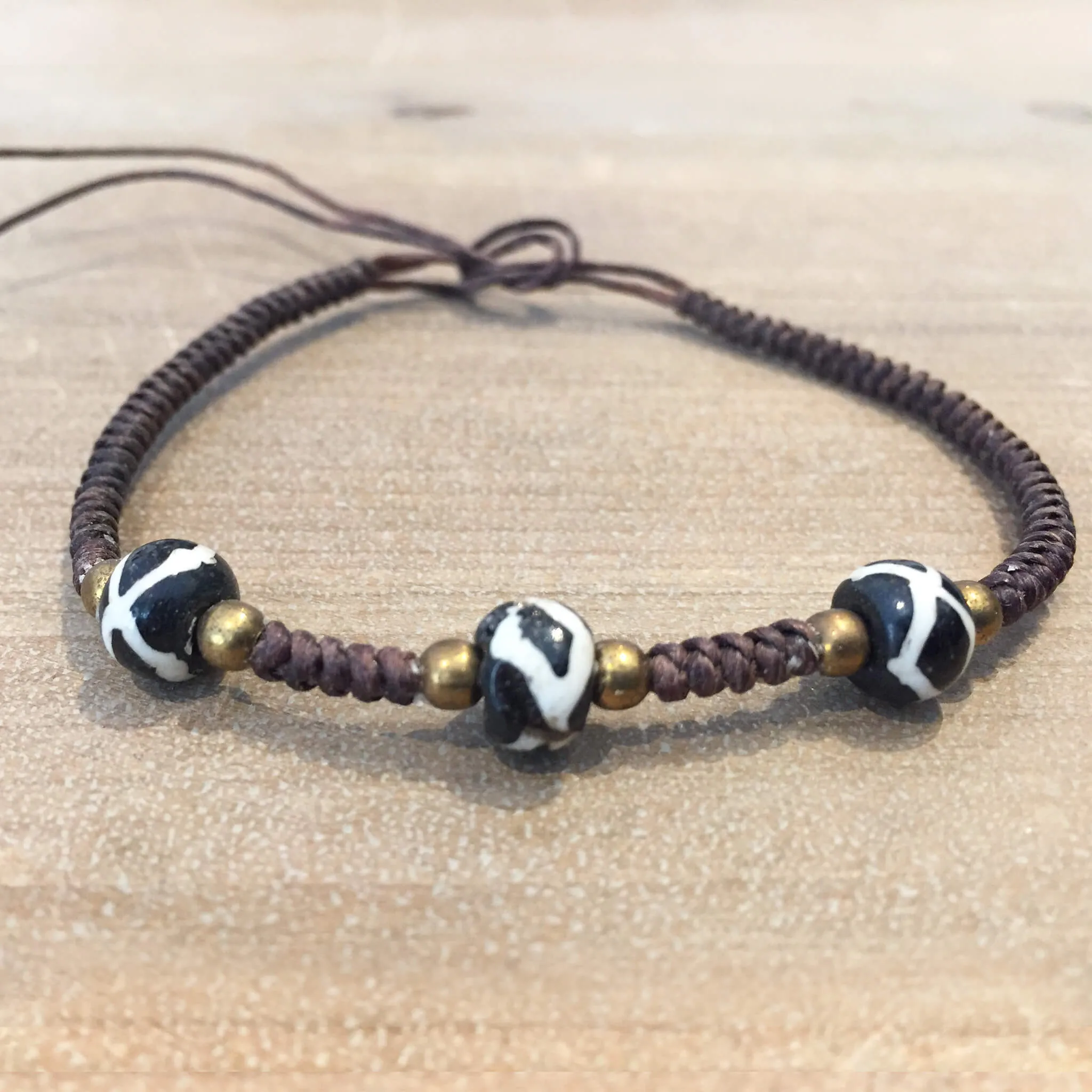 Hematite Woven Bracelet with 3 Stone Beads