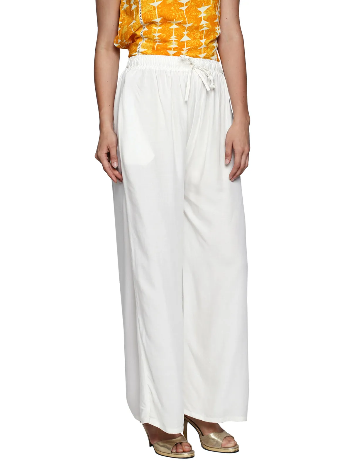 Ishin Rayon White Solid Flared Women's Palazzo