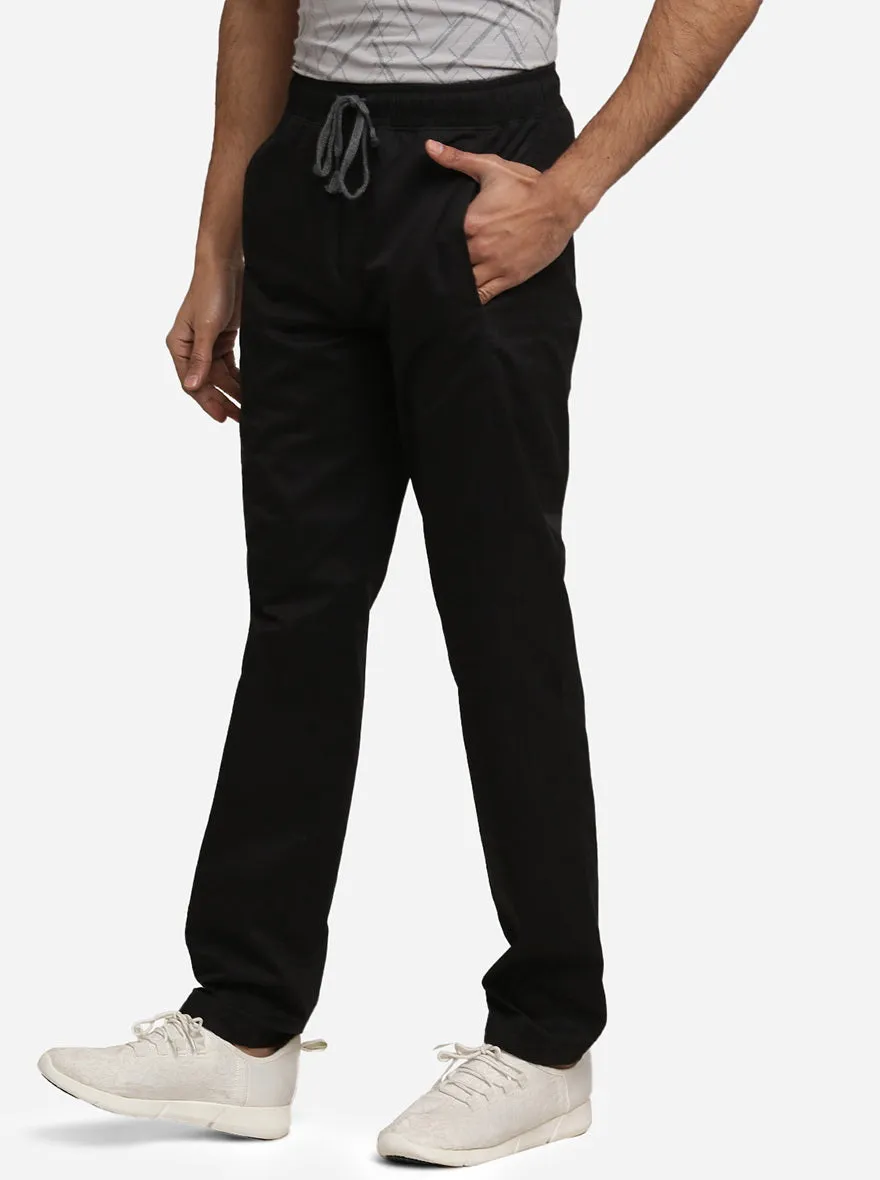 Jet Black Solid Regular Fit Track Pants | JadeBlue