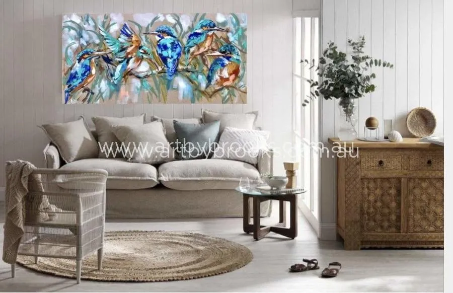 Kingfisher kingdom -original on Belgian linen 75 x150 cm