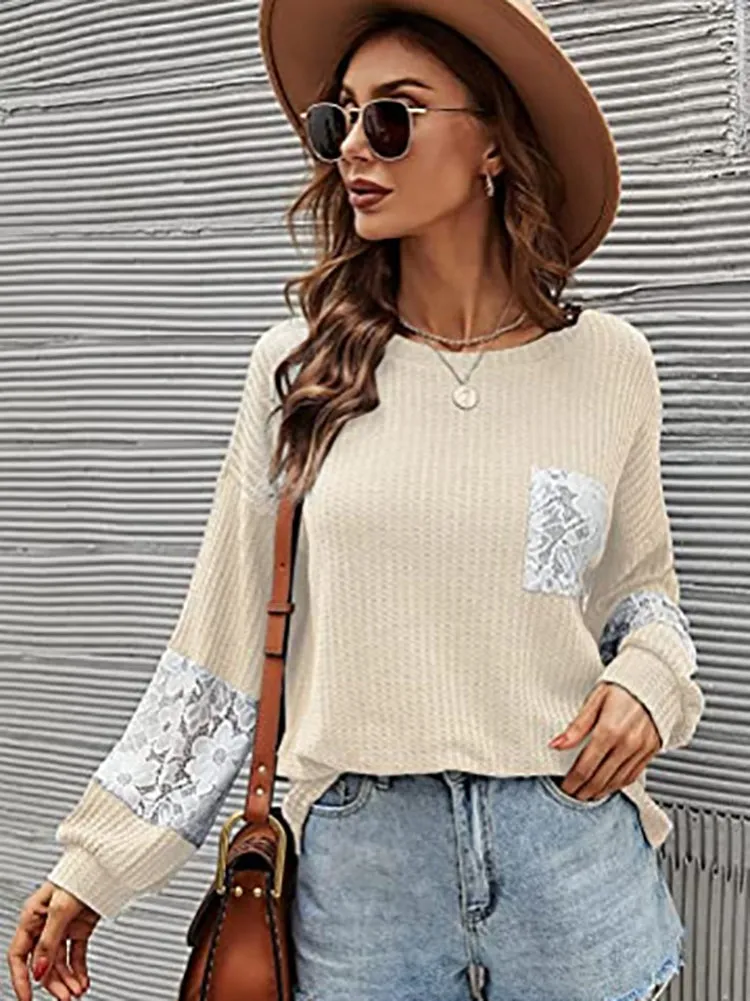 Lace Patchwork Pink Trendy Knit Crop Top