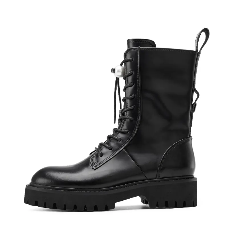 Ladies Lace Up Leather Military Boot 5563