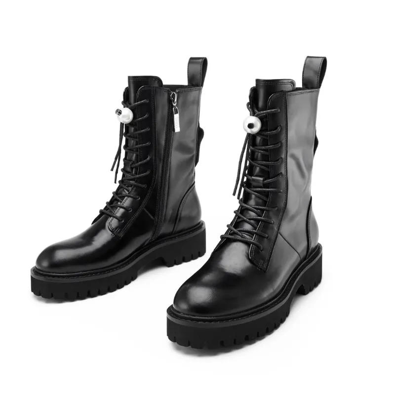 Ladies Lace Up Leather Military Boot 5563