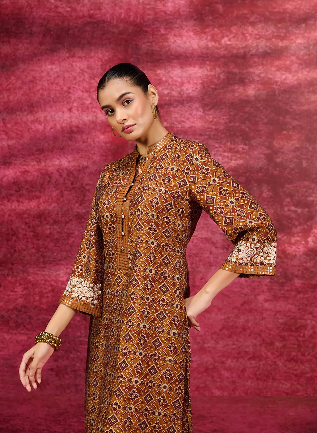 Mastani Bronze Printed Chanderi Tunic Set