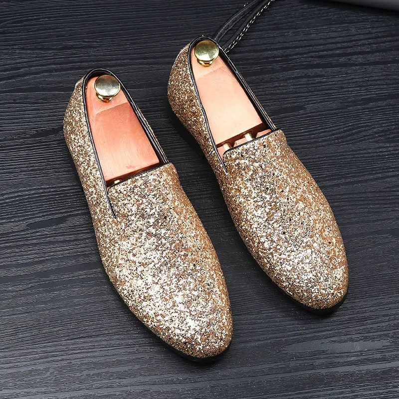 Men's shoes Beans shoes British fashion pointed leather shoes Korean sequined personality men's shoes plus size foreign trade shoes